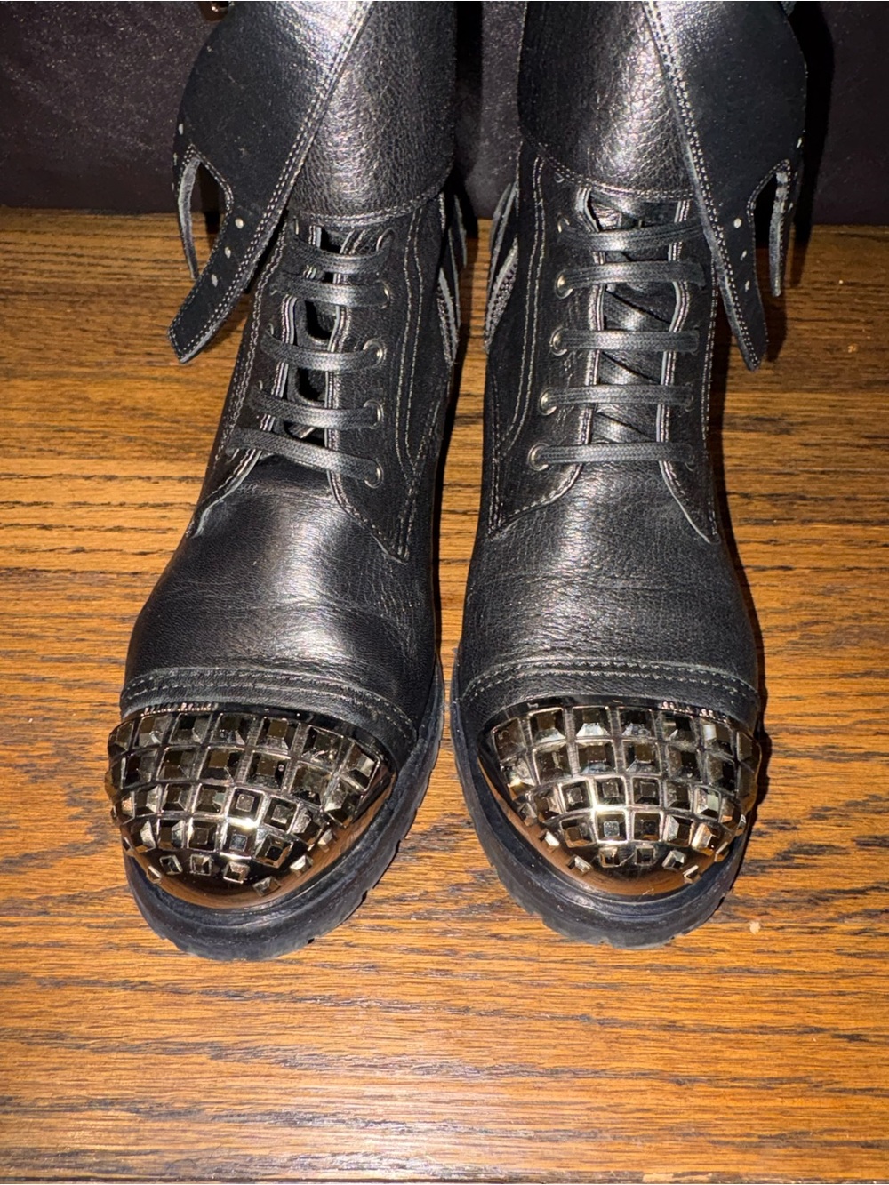 Miu Miu Black Leather Ankle Boots with Textured Insole